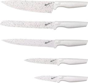 img 4 attached to Sharp Kitchen Knife Set: O-Yaki 5-Piece Non-Stick Coated German Stainless Steel Knives with Wheat Straw Composite Handles & Bonus Peeler - Off-White Rust-Proof Boxed Knife Set