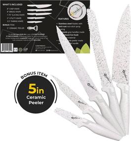 img 3 attached to Sharp Kitchen Knife Set: O-Yaki 5-Piece Non-Stick Coated German Stainless Steel Knives with Wheat Straw Composite Handles & Bonus Peeler - Off-White Rust-Proof Boxed Knife Set