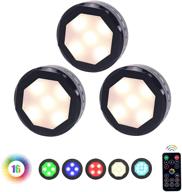 🔦 uyicoo closet lights under cabinet lighting: 16-color rgb wireless led puck lights for home kitchen closet - set of 3 (black) логотип