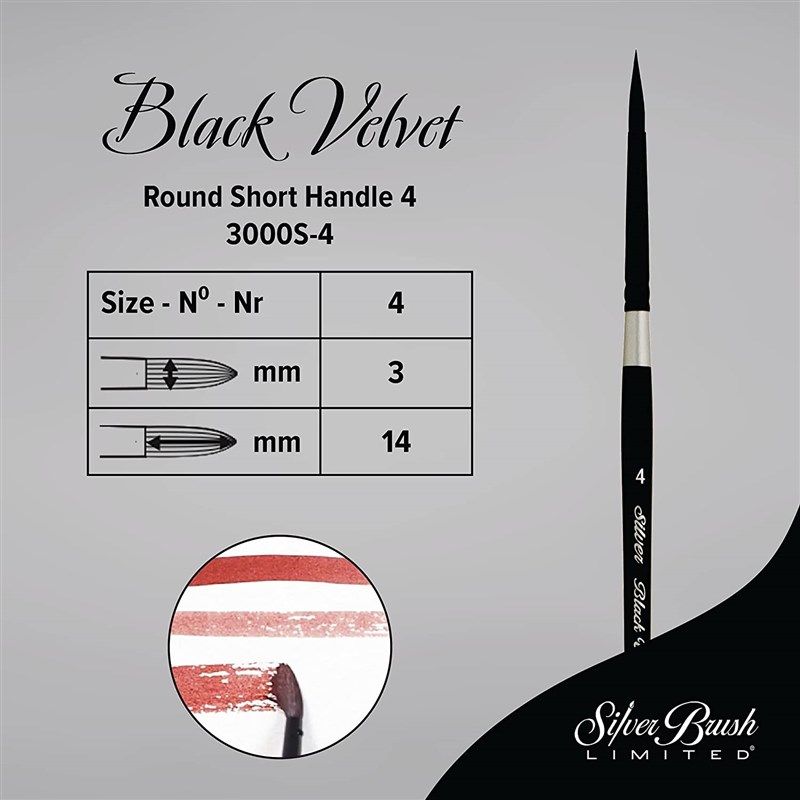 Silver Black Velvet Round Brush 3000S 12 - Delta Art