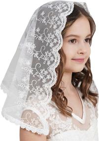 img 4 attached to 🌸 Stunning Floral Lace Edge Veil Headwrap for Flowergirls and First Communion - Grils F5