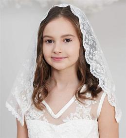 img 1 attached to 🌸 Stunning Floral Lace Edge Veil Headwrap for Flowergirls and First Communion - Grils F5