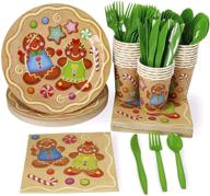 🎄 ultimate holiday dinnerware set: gingerbread napkins, plates, cups, cutlery - serves 24 guests (144 pieces) logo