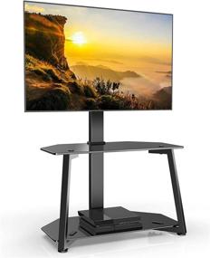 img 4 attached to 📺 FITUEYES Universal Corner TV Floor Stand - Adjustable Height Entertainment Center for 23-55 Inch TVs with Cable Management and Tempered Glass Stand