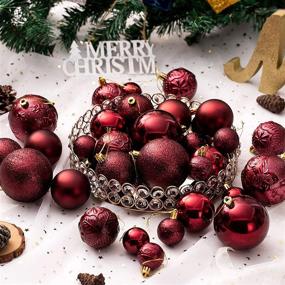 img 2 attached to 🎄 Burgundy Shatterproof Christmas Ball Ornaments: 32-Piece Set for Xmas Trees