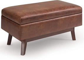 img 3 attached to 🪑 SimpliHome Owen Storage Ottoman 36 inch: Distressed Saddle Brown - Stylish and Space-Saving Storage Solution