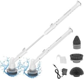 img 4 attached to Efficient FRUITEAM Electric Spin Scrubber: Cordless Bathroom and Shower Power Brush with Replaceable Cleaning Heads, Adjustable Handle – Ideal for Home Cleaning (Silver)