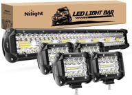 🚛 nilight 20 inch 420w triple row flood spot combo led light bar: durable off-road lighting for trucks & boats with 4pcs 4inch 60w led pods - 2 year warranty included logo