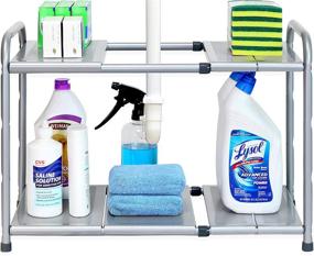 img 4 attached to Enhanced SEO: SimpleHouseware Under Sink 2 Tier Expandable Shelf Organizer Rack, Silver (Adjustable 15-25 inches)