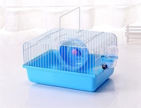 img 2 attached to Misyue Portable Hamster Cage Carrier with Water Bottle, Wheels, and Food Feeder - Blue