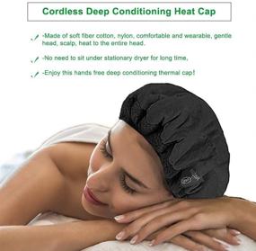 img 3 attached to 🔥 Candeer Thermal Heat Cap for Deep Conditioning - 100% Natural Flaxseed Treatment Cap, Microwavable Steaming Cap for Hair Styling and Treatment. Includes 10 Disposables Shower Caps, Black.