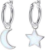 🌟 stunning star and moon friendship earrings: opal hoop drop dangle in 925 sterling silver - perfect christmas and birthday gifts for starry-eyed besties! logo