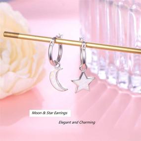 img 1 attached to 🌟 Stunning Star and Moon Friendship Earrings: Opal Hoop Drop Dangle in 925 Sterling Silver - Perfect Christmas and Birthday Gifts for Starry-eyed Besties!