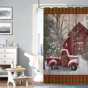 img 2 attached to Vintage Red Truck Barn and Holiday Trees Shower Curtain for a Festive Christmas Bathroom Décor - Waterproof, with Hooks, 72x72 in
