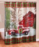 vintage red truck barn and holiday trees shower curtain for a festive christmas bathroom décor - waterproof, with hooks, 72x72 in logo