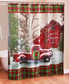 img 4 attached to Vintage Red Truck Barn and Holiday Trees Shower Curtain for a Festive Christmas Bathroom Décor - Waterproof, with Hooks, 72x72 in