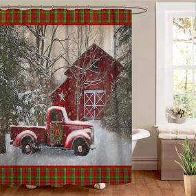 img 3 attached to Vintage Red Truck Barn and Holiday Trees Shower Curtain for a Festive Christmas Bathroom Décor - Waterproof, with Hooks, 72x72 in