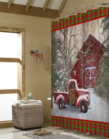 img 1 attached to Vintage Red Truck Barn and Holiday Trees Shower Curtain for a Festive Christmas Bathroom Décor - Waterproof, with Hooks, 72x72 in