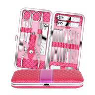 🧖 high-quality teamkio 18pcs manicure set: travel hygiene kit with professional stainless steel nail clippers, scissors, tweezers, and more - complete grooming care in a stylish leather case logo