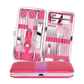 img 4 attached to 🧖 High-Quality Teamkio 18pcs Manicure Set: Travel Hygiene Kit with Professional Stainless Steel Nail Clippers, Scissors, Tweezers, and more - Complete Grooming Care in a Stylish Leather Case