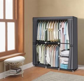 img 2 attached to 🚪 Youud 50 Inch Wardrobe Portable Cloth Closet Storage Organizer: Non-Woven Fabric w/ Hanging Rod | Easy Assembly