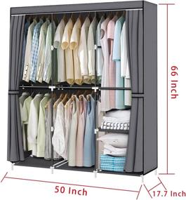 img 3 attached to 🚪 Youud 50 Inch Wardrobe Portable Cloth Closet Storage Organizer: Non-Woven Fabric w/ Hanging Rod | Easy Assembly