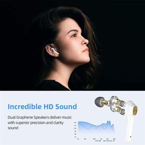 img 3 attached to 🎧 Bluetooth 5.0 Wireless Earbuds with Dual Dynamic Drivers, HD Stereo Sound, IPX7 Waterproof, 4 Built-in Mics, LED Display Charging Case for iPhone/Android