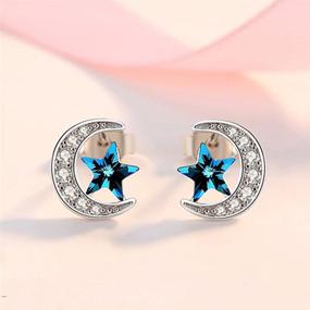 img 1 attached to 🌙 SLUYNZ 925 Sterling Silver Star Moon Earrings Studs: Dazzling Blue Crystal Cubic Zirconia Earrings for Women & Girls