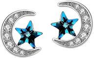 🌙 sluynz 925 sterling silver star moon earrings studs: dazzling blue crystal cubic zirconia earrings for women & girls logo