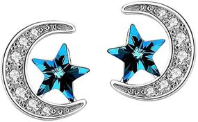 img 4 attached to 🌙 SLUYNZ 925 Sterling Silver Star Moon Earrings Studs: Dazzling Blue Crystal Cubic Zirconia Earrings for Women & Girls