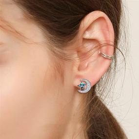 img 2 attached to 🌙 SLUYNZ 925 Sterling Silver Star Moon Earrings Studs: Dazzling Blue Crystal Cubic Zirconia Earrings for Women & Girls