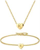 dainty gold initial heart necklace and bracelet set for women - personalized letter heart choker necklace and bracelet gifts for girls - elegant jewelry set logo