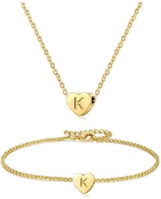 img 3 attached to Dainty Gold Initial Heart Necklace and Bracelet Set for Women - Personalized Letter Heart Choker Necklace and Bracelet Gifts for Girls - Elegant Jewelry Set