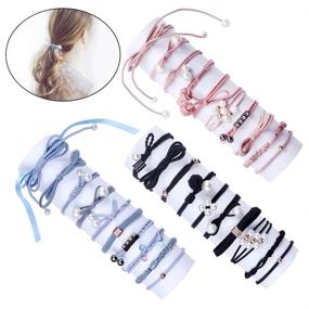 img 4 attached to 💎 Lucky Bowknot Hair Ties: High Elasticity Scrunchies with Fashion Pearls for Ladies and Women, Ideal for Thick or Thin Hair (Black, Blue, Pink)