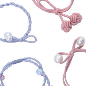 img 2 attached to 💎 Lucky Bowknot Hair Ties: High Elasticity Scrunchies with Fashion Pearls for Ladies and Women, Ideal for Thick or Thin Hair (Black, Blue, Pink)