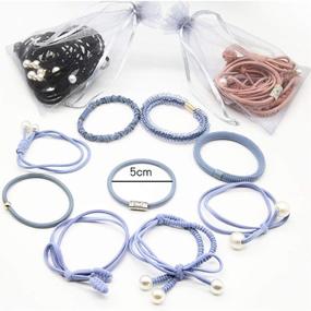 img 1 attached to 💎 Lucky Bowknot Hair Ties: High Elasticity Scrunchies with Fashion Pearls for Ladies and Women, Ideal for Thick or Thin Hair (Black, Blue, Pink)