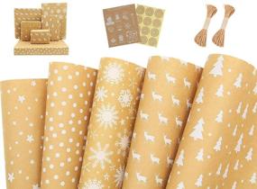 img 3 attached to 🎁 Kraft Christmas Wrapping Paper Roll - 39"x17" per sheet (23.6 sq. ft. total) - 5 Patterns - Christmas Tree, Elk, Snowflakes, Stars, Dots - Includes Jute String, Stickers, Tags, Tape - All Occasions Gift Wrap Supplies