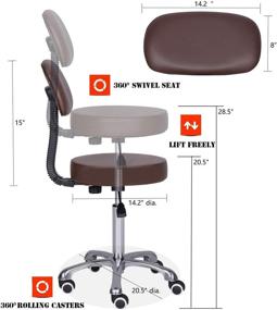 img 3 attached to Kaleurrier Rolling Swivel Adjustable Heavy Duty Drafting Stool Chair with Wheels and Back - Ideal for Salon, Medical, Office, and Home Uses (Coffee)