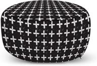 🛋️ modern ottoman pouf by ambesonne: abstract hand drawn plus sign design in repetitive style for living room and bedroom decor - soft foot rest with removable black charcoal cover logo