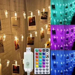 img 4 attached to Solhice Color Changing Photo Clip String Lights - 50 LEDs, 20ft RGB Pictures Display Hanging Christmas LED Fairy Lights USB Powered. Remote Control with Timer for Bedroom Dorm Decor - Gift for Girls