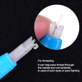 img 3 attached to 🧵 Hicarer Sewing Needle Inserter: Automatic Threader Tool for Sewing Machine - 3-Piece Set (Blue & White)