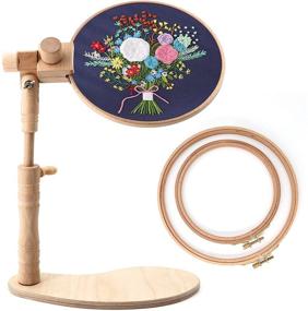 img 4 attached to 🪡 ZOCONE Beech Wood Adjustable Embroidery Hoop Stand with 7'' and 8'' Hoops - Wooden Embroidery Stand and Hoop Holder for Cross Stitch and Embroidery Projects