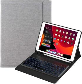 img 4 attached to 🔌 Feitenn iPad 10.2 Keyboard Case - Gray | New iPad 7th Gen 2019 Tablet Cover | Sleep/Wake Smart Cover | Pencil Holder | Stand | Wireless Bluetooth Keyboard for Apple iPad 10.2'' 2019 - Charge Support | PU Folio