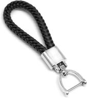 🚗 premium universal black leather car fob keychain: sleek metal keyring with woven strap, braided rope, and 360° rotatable d-ring – silver color. includes convenient screwdriver. logo