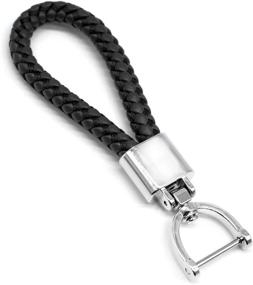 img 4 attached to 🚗 Premium Universal Black Leather Car Fob Keychain: Sleek Metal Keyring with Woven Strap, Braided Rope, and 360° Rotatable D-ring – Silver Color. Includes Convenient Screwdriver.