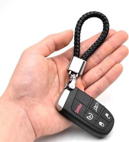 img 1 attached to 🚗 Premium Universal Black Leather Car Fob Keychain: Sleek Metal Keyring with Woven Strap, Braided Rope, and 360° Rotatable D-ring – Silver Color. Includes Convenient Screwdriver.