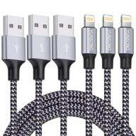 🔌 yunsong 3pack 6ft nylon braided lightning cable - fast charging & high-speed data sync usb cord for iphone 13 12 11 pro max xs xr x 8 7 6s 6 plus se 5s logo