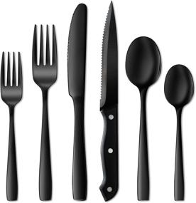 img 4 attached to 🍽️ NETANY 24-Piece Black Silverware Set - Food-Grade Stainless Steel Cutlery for 4 - Mirror Finished, Dishwasher Safe - Ideal Tableware Eating Utensils