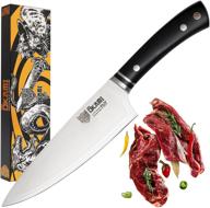 🔪 okami 8 inch chef's knife - asgard series - high-quality german stainless steel - ultra sharp - solid full tang - polished mirror finish - includes protective edge guard - sleek black design logo