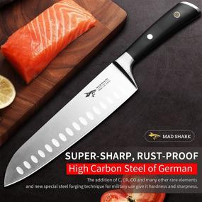 img 3 attached to Нож Santoku MAD SHARK 8 дюймов - композитная сталь немецкого военного класса - нарезка лосося суши мяса по-азиатски - резка овощей рубка японского шеф-повара.